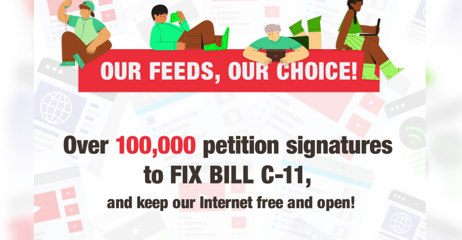 Image for Your voice, DELIVERED: 103,000+ petition signers urge Senate to fix Bill C-11!