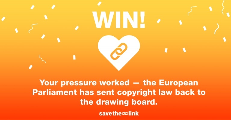 Image for WIN: The EU Parliament sends copyright law back to the drawing board