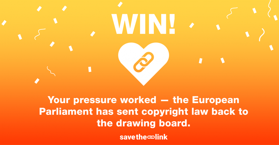 Image for WIN: The EU Parliament sends copyright law back to the drawing board