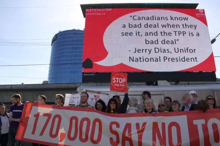 Image for We made it happen: Your voices on a Jumbotron outside the TPP hearings