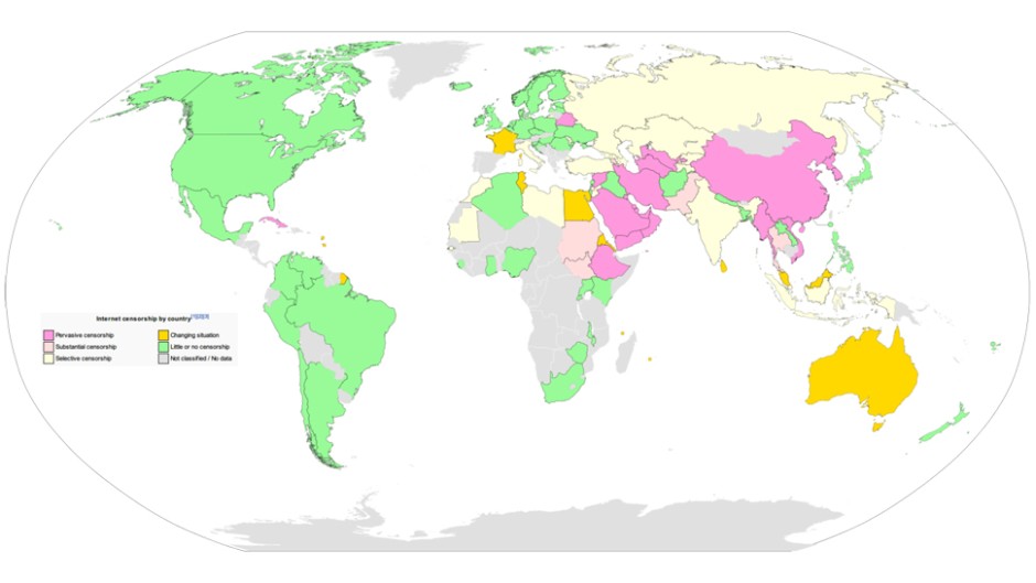 Image for Gizmodo: Check out this map of countries where Internet censorship is rife